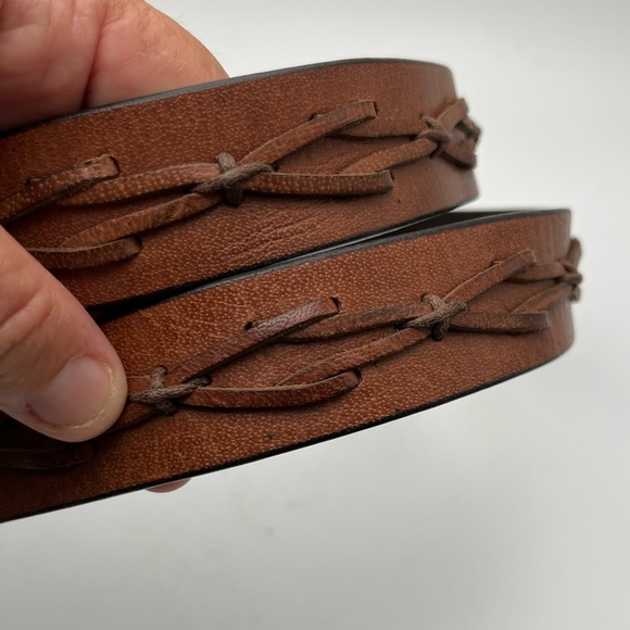 Vintage Brown Leather Belt Men XL 44/110 Western Style Hand Stitched Design Boho - Picture 8 of 12